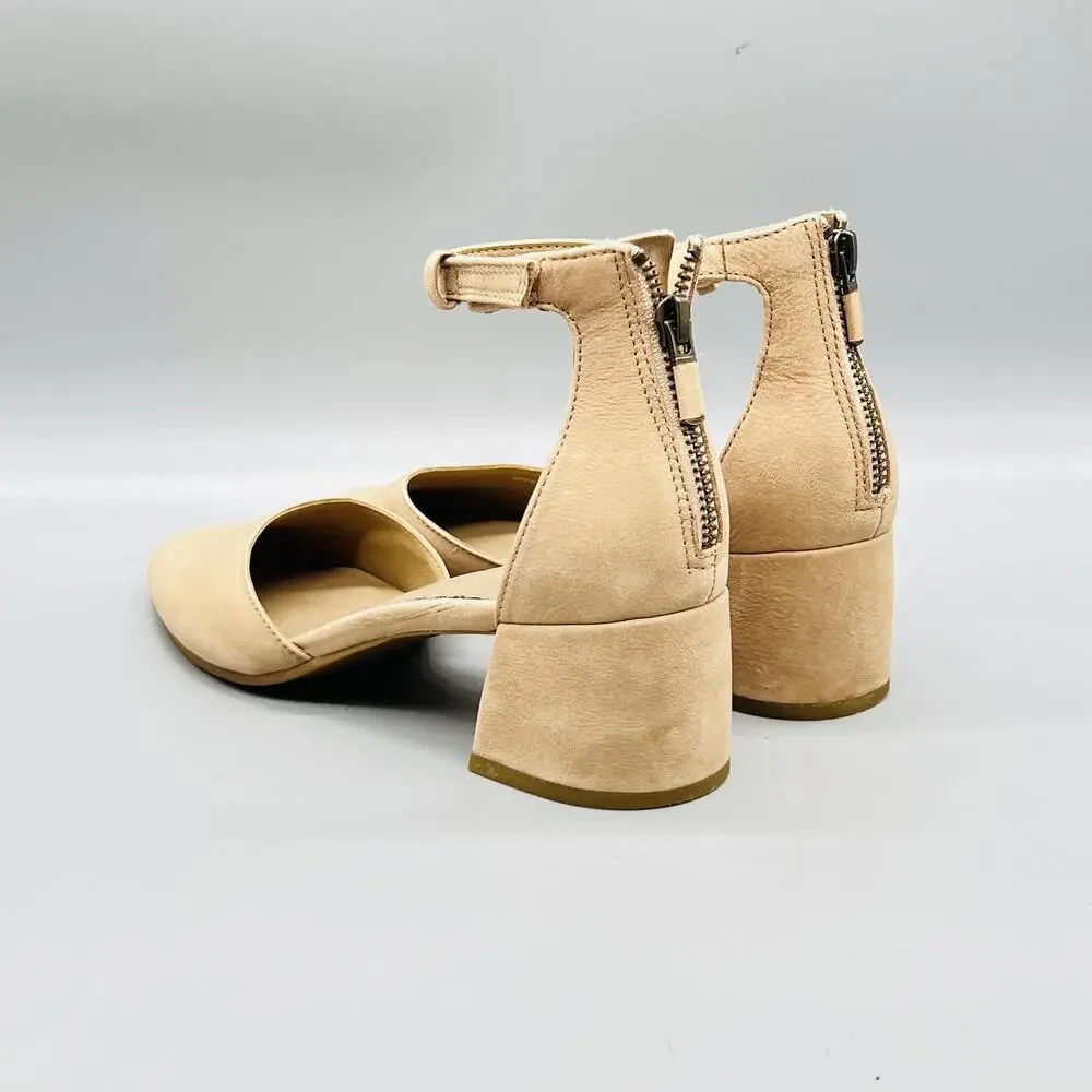 Eileen Fisher Shoes Womens 7 Beige Suede D'Orsay Ankle Strap Block Heel Pumps